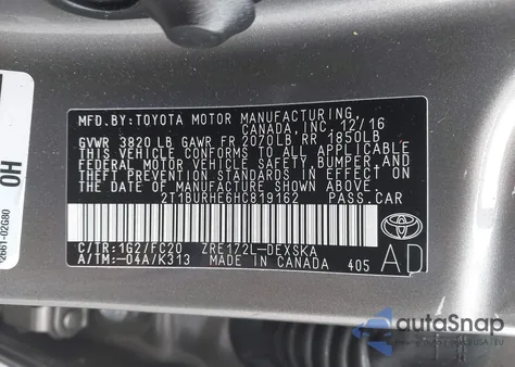 2017 Toyota Corolla Se из США, поврежденный, VIN 2T1BURHE6HC819162